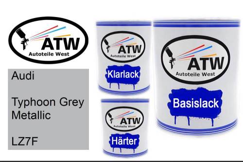 Audi, Typhoon Grey Metallic, LZ7F: 1L Lackdose + 1L Klarlack + 500ml Härter - Set, von ATW Autoteile West.